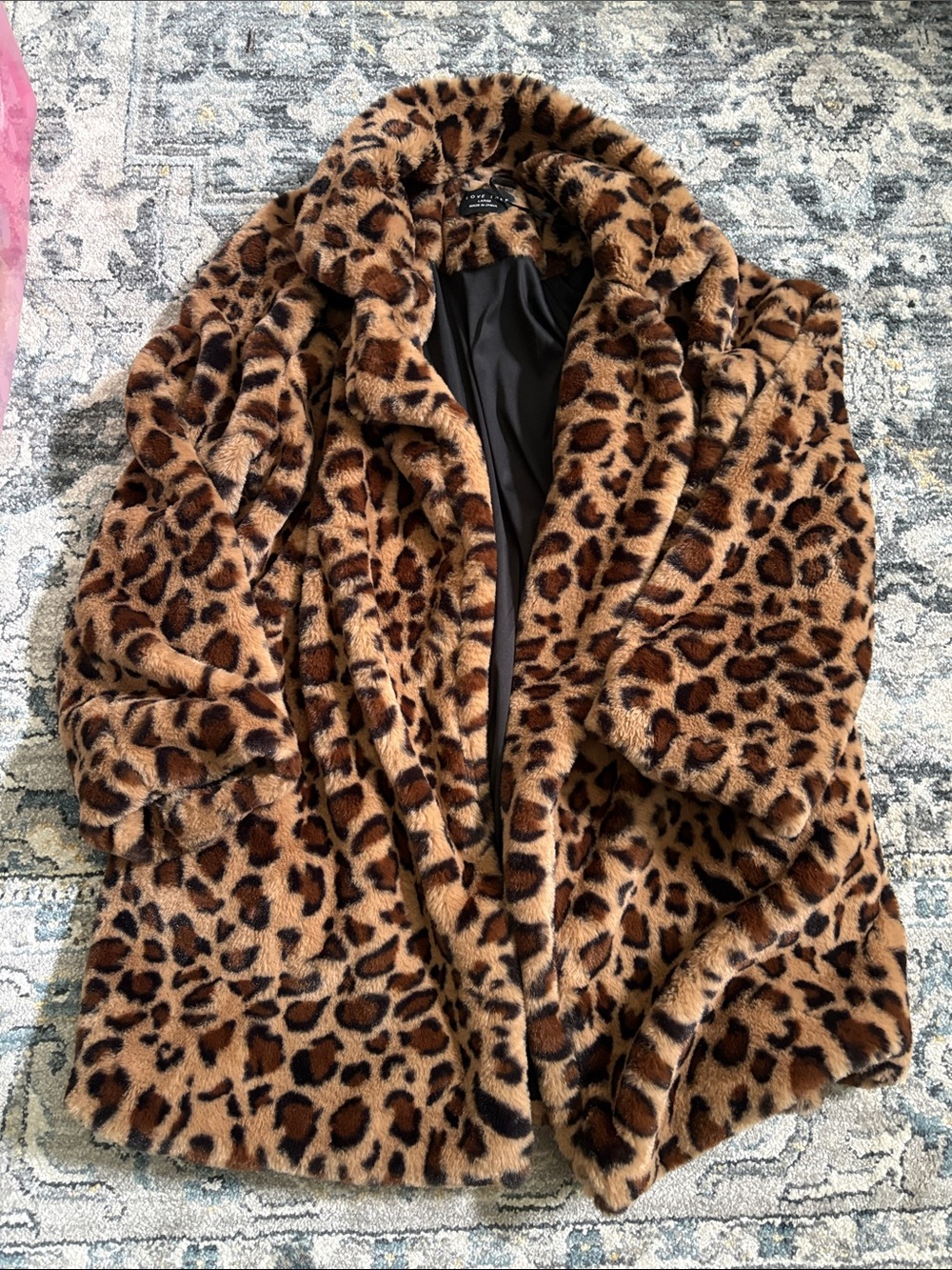 Love Tree Leopard Print Teddy Jacket - Brown & Black